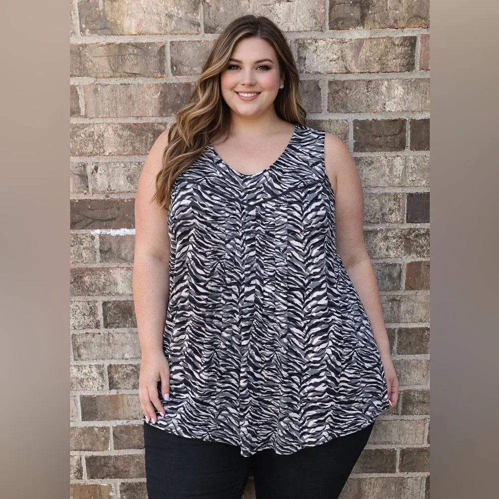 🔥 Take 50% OFF- Ava & Grace Zebra Print Sleeveless Blouse, Size-1X